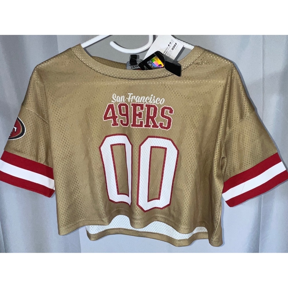 FOCO NFL San Francisco 49ers Cropped Mesh Jersey Gold Red White Women Small NEW